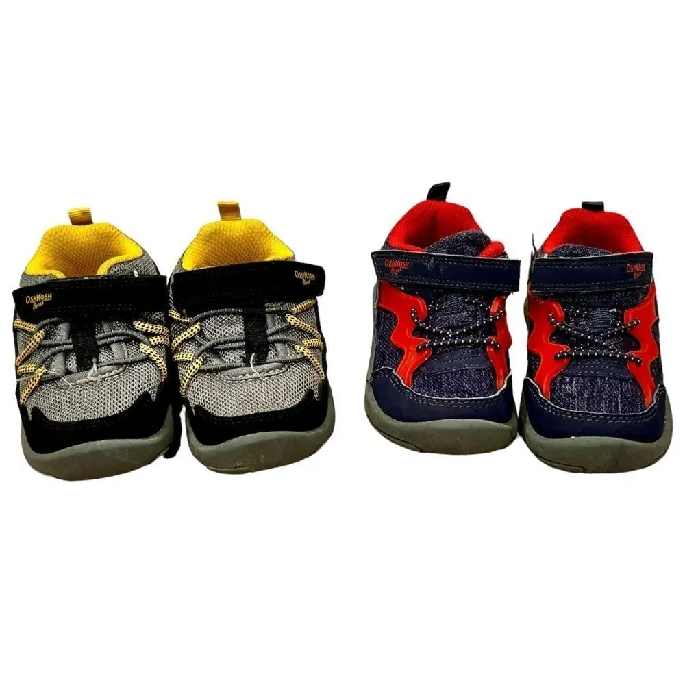 OshKosh B’Gosh BUNDLE OF 2 Baby Boys Velcro Red/Blue Gray/Yellow Sneakers. 5.